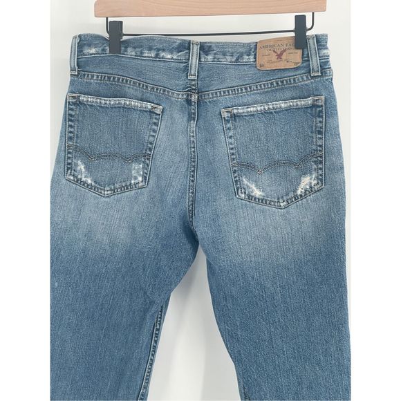 American Eagle Outfitters Jeans Men 30 x 29 Bootcut Distressed Blue Y2K‎ - Picture 10 of 14
